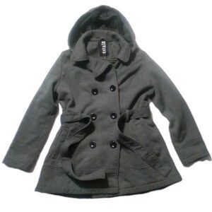 Details Intl Coat Large Gray Women's Twill Tie Waist Fitted Petty Adult Button